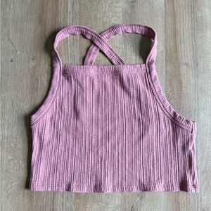 American Eagle Ribbed Pink Crop Tank